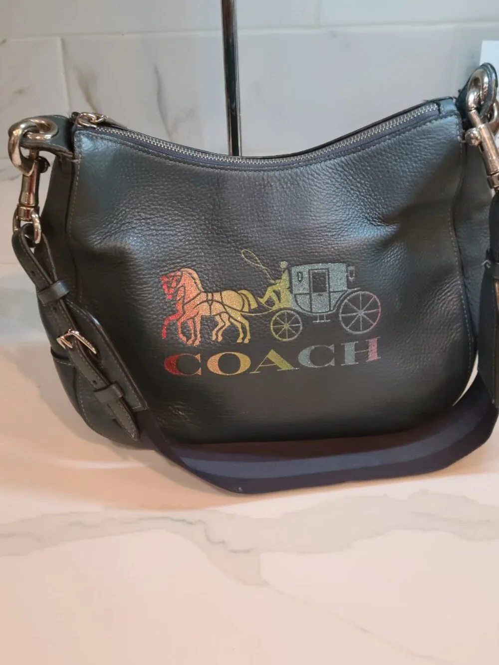 Coach F76766 Blue Leather Pride Rainbow Glitter JES Hobo Bag Pride GUC